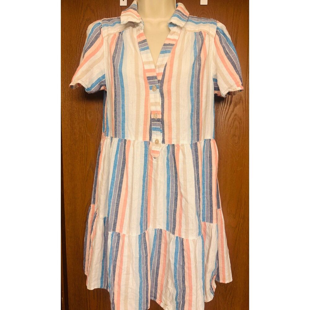 Clover & Sloane Linen Blend Festive Feminine Summery Tiered Relaxed Fit Dress M